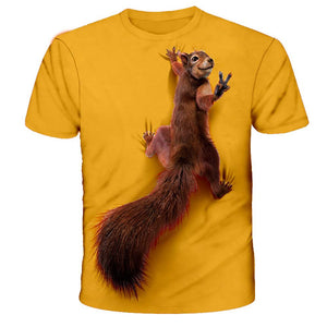 3D Graphic Printed Short Sleeve Shirts Squirrel