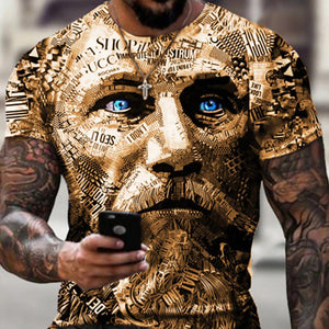 3D Graphic Printed Short Sleeve Shirts Human Face