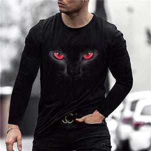 3D Graphic Printed Long Sleeve Shirts Black Cat