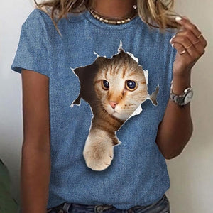 Women's T shirt 3D Cat Painting