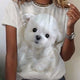 Women's T shirt White Beige Gray Dog