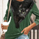 Women's T shirt Color Stitching Cat