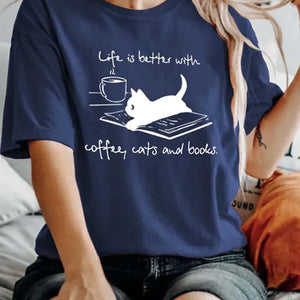 Women's T shirt Book Cat