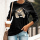 Women's T shirt Black Yellow Navy Blue Graphic Cat