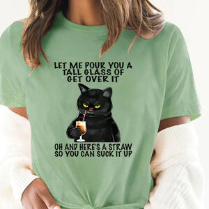 Women's T shirt Drinking Cat