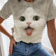 Women's T shirt 3D Cat Painting